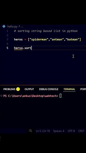 Sort List of Strings Easily in Python 🐍 #shorts #youtubeshorts