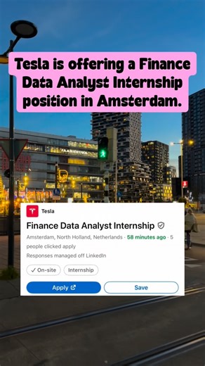 Abhisek Sahu | EU/UK Jobs | Life style | Travel | 🇮🇳➡️🇳🇱 | Tesla is hiring a Finance Data Analyst Intern in Amsterdam. Start date: March Duration: 6 months Location: Amsterdam Fulltime position... | Instagram