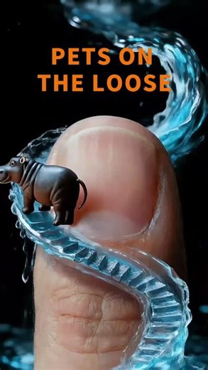 Tiny Hippo Says “I’m Off” on Water Stairs 🦛💦