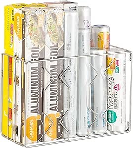 YQh Wall Mount Kitchen Wrap Organizer Rack, Cabinet Storage Basket, Aluminum Foil Rack, Mounts to Solid Cabinet Doors or Walls, Tall Basket Door Mount Cabinet Organizer