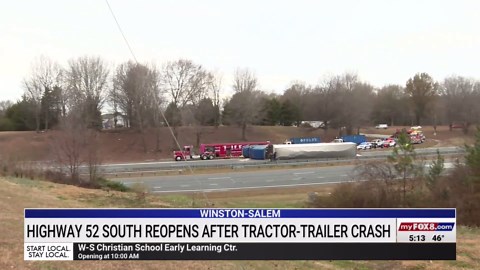 US 52 in Winston-Salem reopens after tractor-trailer crash