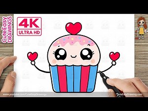 How to Draw a Cute Cupcake with Hearts | Easy Kawaii Cupcake Drawing for Kids - Videos For Kids