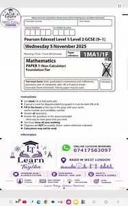 #GCSE Maths/Non calculator Paper 1- Nov #GCSE Foundation Edexcel 2025 #GCSE past papers solutions #StudyTok #FYP