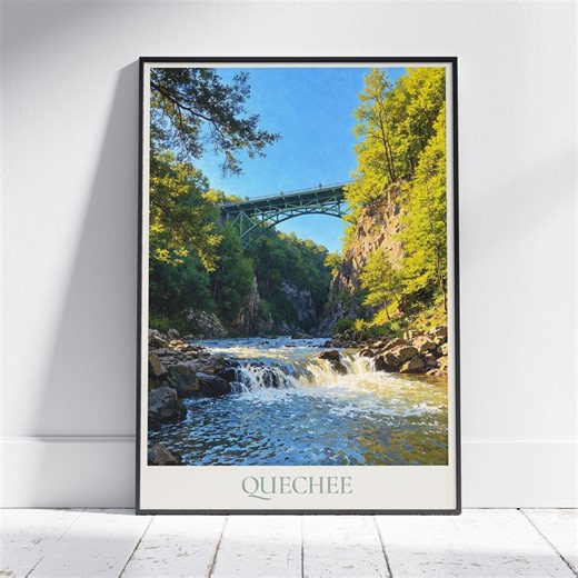Quechee State Park Vermont Travel Poster: Quechee Gorge Bridge Painted Art Print - Etsy