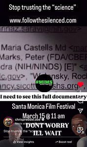 Stop trusting the “science” www.followthesilenced.com Santa Monica Film Festival March 15 I need to see this full Documentary I hope Miss-information Dr OncallPeds see this! She can sleep at night because she refuses to this! @bri_dressen In a first ever for California, the silenced earn an official entry in the Santa Monica Film Festival. Is now the time for the forgotten to have a voice? Support this movement to spur more like this for California! March 15th @ 11 AM Directors Guild of America 