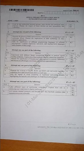 😎AKTU, BCA, Question Paper, 2024-25, Fundamental of Computer, 1st semester
