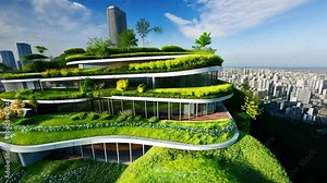 Green building design, featuring eco-friendly architecture with energy-efficient systems, sustainable materials, and green roofs, Stock Video