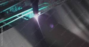 The work of a plasma cutter close-up. A plasma cutter cuts a detail, close-up. The work of the CNC plasma cutter