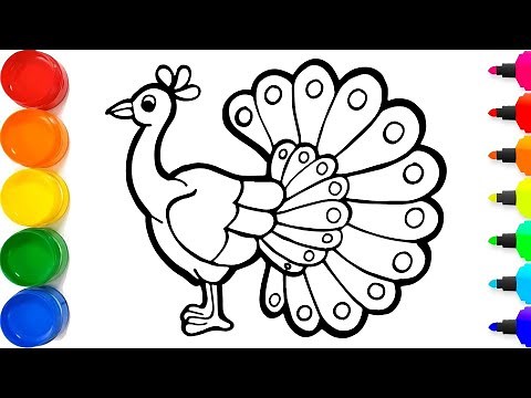 Cara Menggambar dan Mewarnai Merak untuk anak-anak - Glitter Peacock drawing and coloring for kids