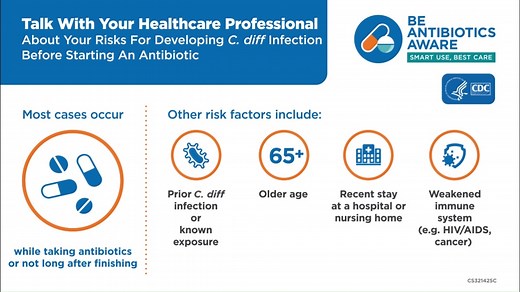 4.6K views · 129 reactions | Did you know? Antibiotics are life-saving drugs, but they can also put you at risk for C. diff infection. This C. diff Awareness Month, learn more about the risks for developing this serious infection. https://bit.ly/3RVnvvM | CDC | Facebook