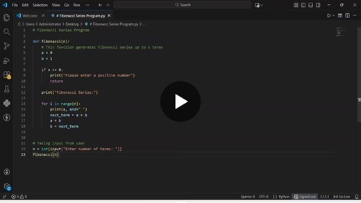 This video explains the Fibonacci series program in Python using a loop, where each number is the sum of the previous two numbers. This explanation is presented as part of learning content from… | Ifra Tahir