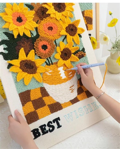 Sunflower Punch Needle Kit for Beginner, Beginner Punch Needle Kit With Printed Pattern & Yarn - Etsy
