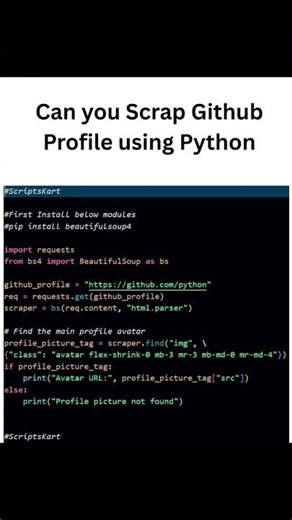 Save it ✔️ .... Share it 🚀 Python code to Scrap GitHub Profile #python #pythonprogramming