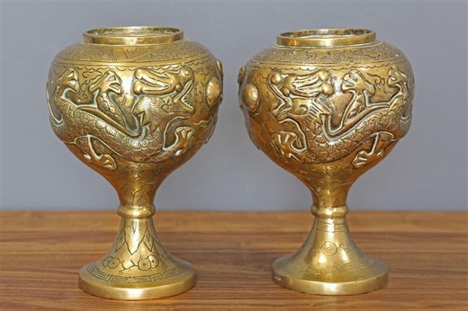 Antique Chinese Brass Dragon Urns, Engraved Bronze Censer Pair - Etsy UK