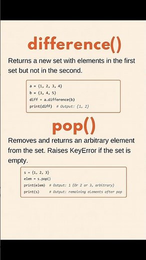 Easy To Learn Python - Set Methods - difference() and pop() function
