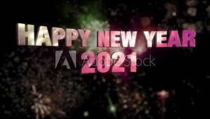 Seamless looping fireworks with the 3d animated text “happy new year 2021” in 4K resolution