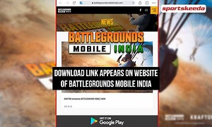Battlegrounds Mobile India (PUBG Mobile) official download link appears on the website, redirects to Google Play Store