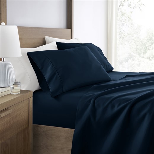 Wrinkle Resistant Super Soft Bed Sheets Set, Twin XL 3-Piece Solid in Navy Blue by Comfort Canopy
