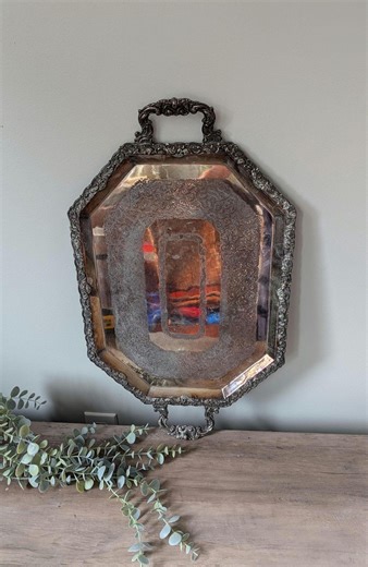 Large Silver Tray With Handles: Vintage Butlers Serving Platter Made in England -etched With Ornate Handles - Etsy
