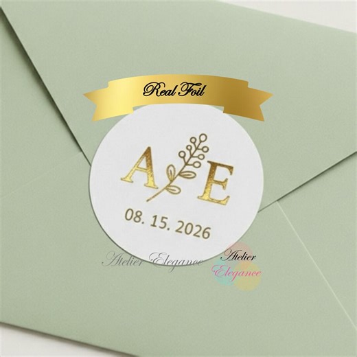 Foil Label, Initials, Round Labels, Custom Wedding Label, Any Name Date, Envelope Labels, Stickers, Customized, Engagement, Gold Foil, CID19 - Etsy Canada