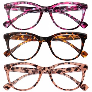 LotFancy Ladies Reading Glasses Blue Light Blocking, Spring Hinge Reader for Women Men, 1.75, 3 Pack