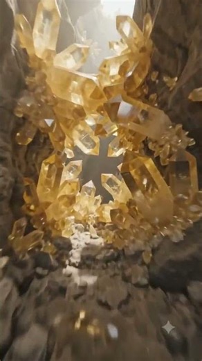 Inside a Citrine Crystal Cavern | Drone Flight Through Golden Caves