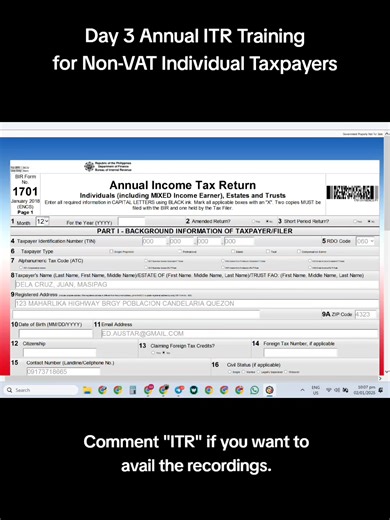 Recordings of 3-Day Annual ITR Training for Non-VAT Individual Taxpayers will be up soon. Comment 'ITR' if you want to get notified and avail at discounted price. For more tax updates and future announcemens, join here 👉 EC TAXPH Business Community (read the FEATURED post). | EC TAXPH