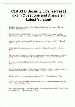 Class D Security License Test Exam Questions And Answers Latest Version