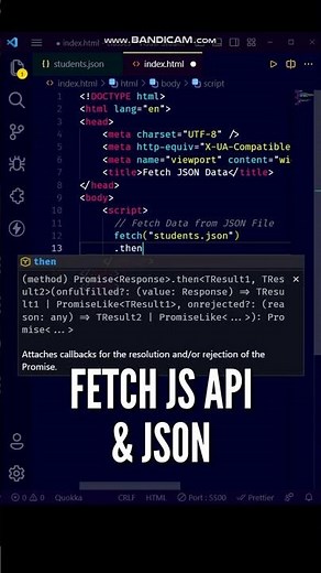 🤩😱 Read a Local JSON File in JavaScript using Fetch API #shorts #javascript #programming #api