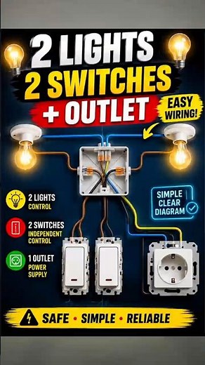 How to Connect 2 Lights, 2 Switches & 1 Outlet #light #electrician #lamp