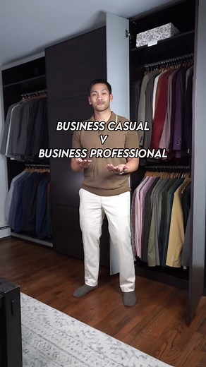 Business Casual vs Business Professional 🤝 The workplace may attire may vary from place to place so here’s some ideas to help you out! Suit separates with no tie is an easy way to tackle the casual vibe while still maintaining the business aspect of things! A full suit with a tie is an absolute no brainer - the charcoal gray is also a solid way to standout from the usual colors you see out there #outfitideas #outfitinspo #suitstyle #officeoutfit #mensstyle