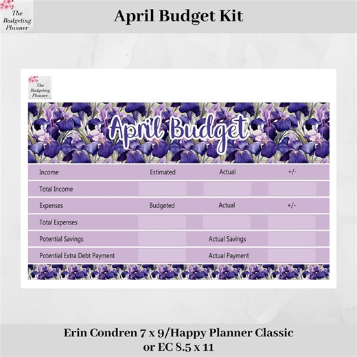 Budget Planner Stickers - April Budget Kit in Vibrant Irises Design for Erin Condren & Happy Planner, Erin Condren Planner Stickers - Etsy