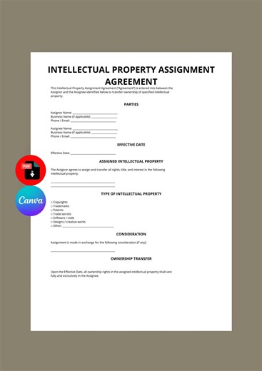 Intellectual Property Assignment Agreement | IP Transfer Contract US | Editable PDF - Etsy