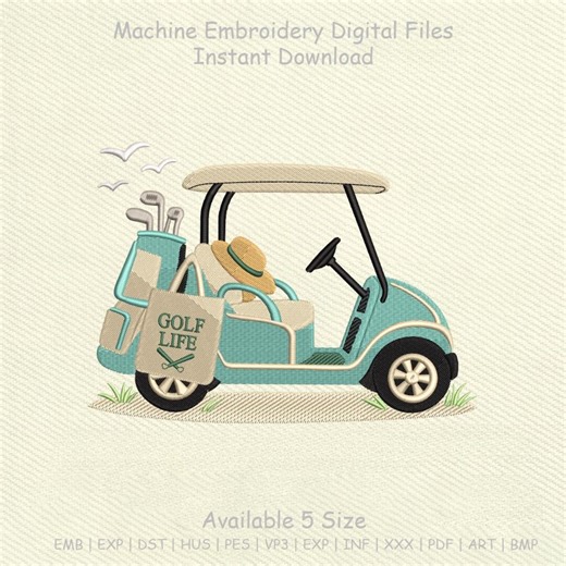 Golf Cart Embroidery Design, Golf Life Bag Hat, Summer Sport Machine File (instant Download) - Etsy