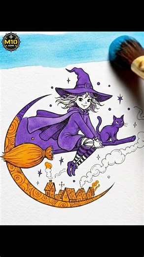 ASMR Coloring | Little Witch Riding a Broom 🧙‍♀️🧹 (No Talking)