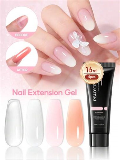 PEACECOLOR Nail Extension Gel Kit, 4pcs/Set 16ml Clear White Pink Nude Beginner Friendly Quick Building UV LED Curing Gel For DIY Home Manicure | SHEIN