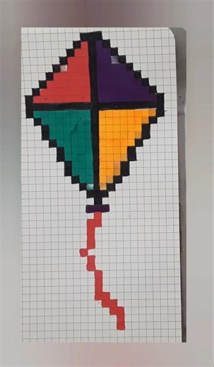 Easy Multicolored Kite Pixel Art 🪁 | Colorful Graph Paper Drawing #Shorts