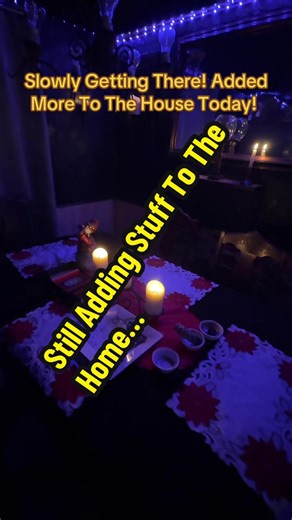 Added A Door Window Curtain, Purple, Gray And Black Tiles To The Lower Wall Section. Added Moulding Trim To The Dinning Room Area Wall. Slowly Making A Home! #dark #goth #witchtok #gothic #home