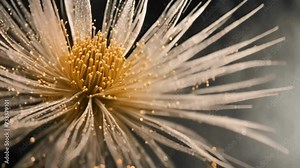 Abstract particle flower opens blooming 3d animation in black background