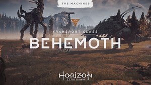 The Behemoth is a huge, rugged transport-class machine that uses anti-gravity technology to transfer precious cargo from smaller acquisition-class machines into its stomach container. When provoked, it may charge at the enemy or use its anti-gravity unit to hurl heavy objects. It is also equipped with a set of grinding drills that allow it to grind and propel rock projectiles. | Guerrilla Games