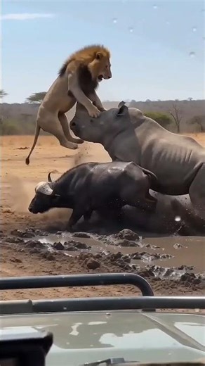 Lion Ambush Interrupted—Rhino Steps In to Help!
