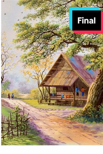 Landscape painting #acrylic #painting #hut #landscape #tree #artbyheart #artist #ป๋าเข็ม