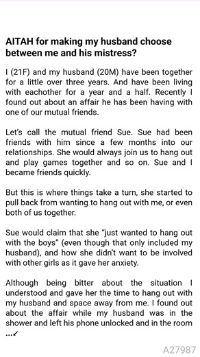 AITAH for making my ☘ husband 🐠 choose 👧 between me 🙋 and his mistress? #confessions #redditconfessions #storytelling | Story Time