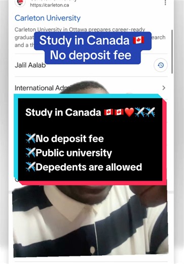 Study in Canada with no deposit fee Carleton university in Canada has no Deposit fee , the application fee is $200 CAD and admission processing time is 2 weeks maximum Program: masters in engineering only Please if you are interested, kindly send us an email here: admissions@educationbreach.com You are welcome to Canada 🇨🇦 #njuroose #cameroontiktok🇨🇲 #canada_life🇨🇦 #viraltiktok #foryoupage❤️❤️