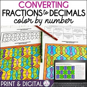 Converting Fractions to Decimals Worksheets Math Coloring by Number Activity
