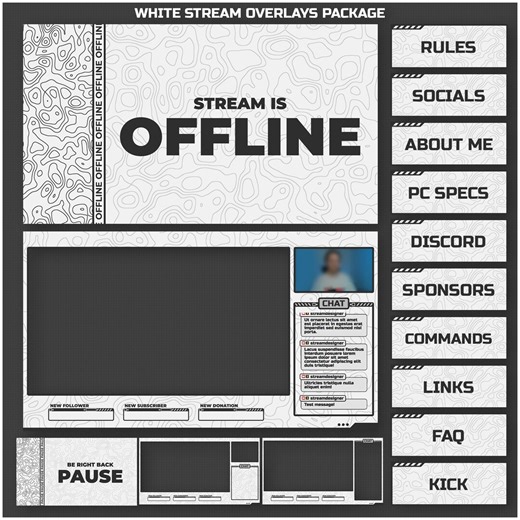 Animated WHITE Stream Overlays Package for Twitch, Youtube, OBS, Streamlabs in Topographic Style - Etsy