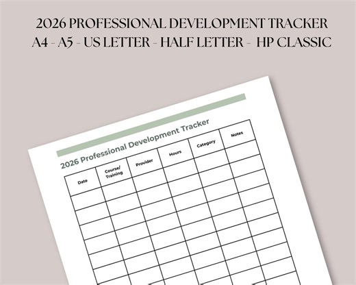 2026 Professional Development Tracker | Teacher Planner Printable | PD Log & Training Record | Minimal Teacher Planner | All 5 Sizes - Etsy