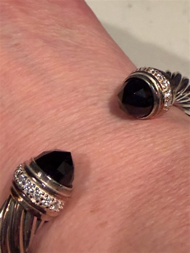 David Yurman 925 Sterling Silver, 10mm Cable Classic With Black Onyx and Diamonds Bracelet, Large - Etsy