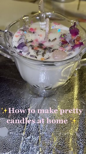 How to make pretty candles at home ✨💗✨ #DIY #candles #crystals #herbs #energy #fyp #YearOnTikTok #december21st