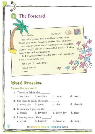 The postcard - Reading Starter - Listening Test | Teaching Kids to Read and Write